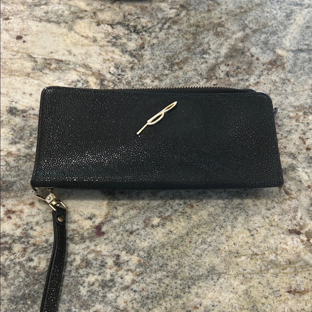 Brian Atwood Black Textured Wristlet Clutch